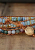 Boho Bracelet, 3 Layers Leather Wrap Bracelet, Natural Blue Stone